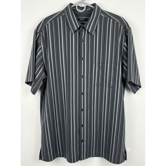 Other - Alfani Men's 2XLT Short Sleeve Button Down  Black Gray White Striped Modal Blend